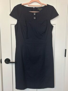 Brooks Brothers Navy Polka Dot Shift Dress Sz 12 Cap Sleeve